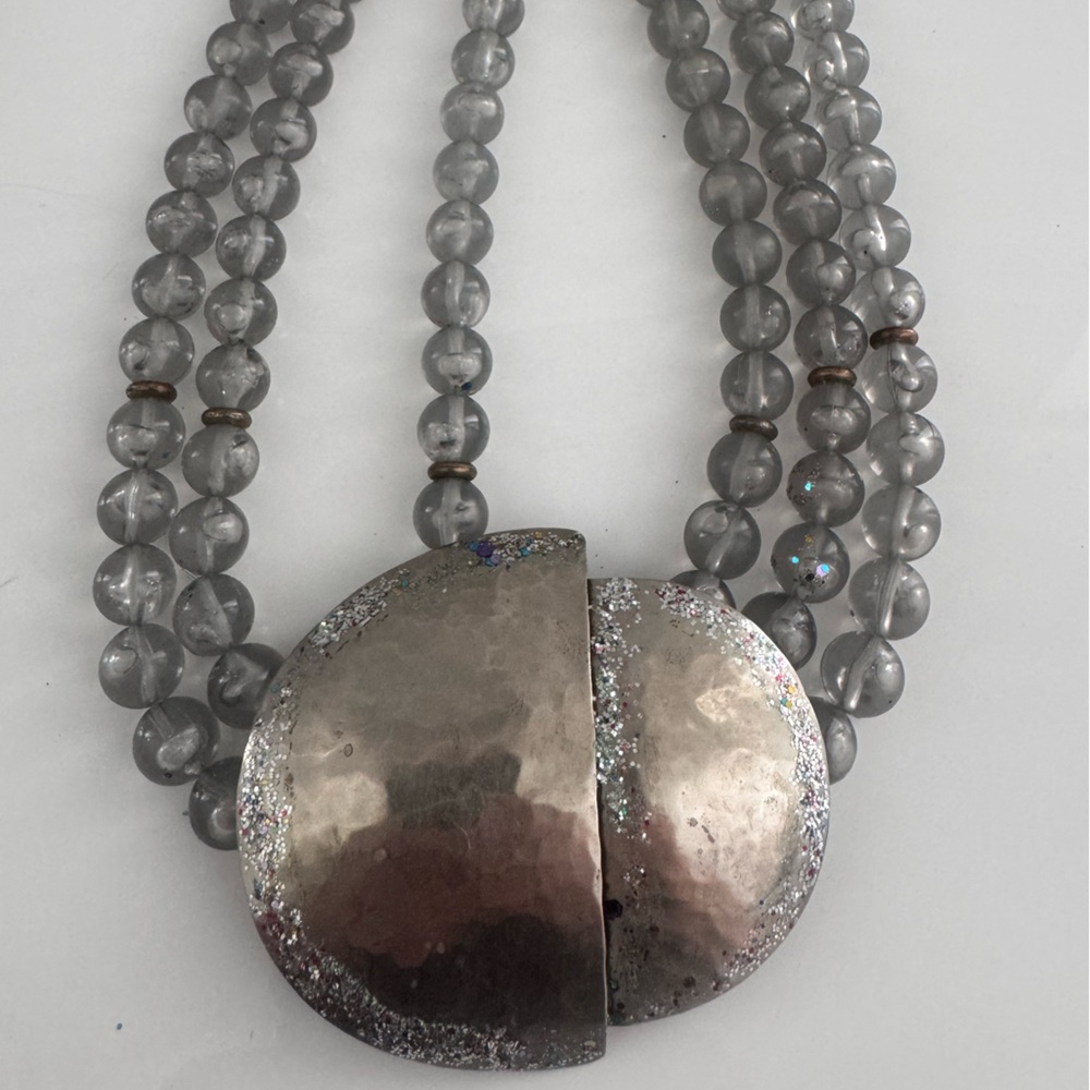 Vtg Modernist Necklace Pendant acrylic beads large Handmade Ceil Chorlton signed